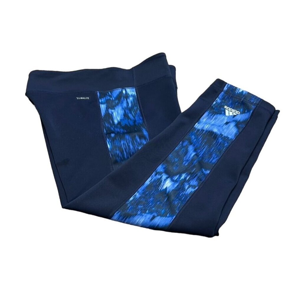 Adidas Climalite Crop Capri Leggings Blue Tie Dye Stripe Size L